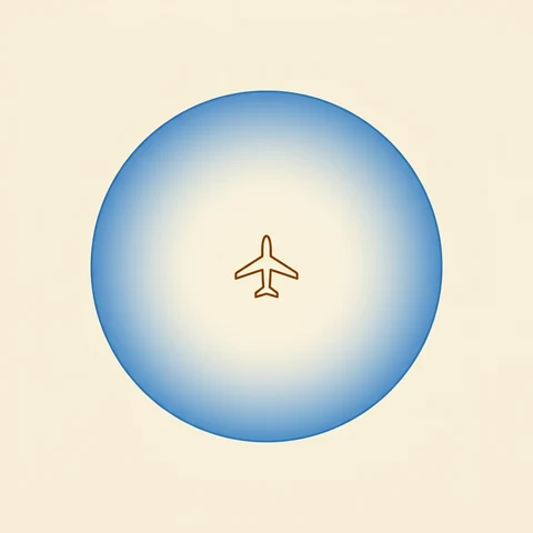 Original illustrative diagram of Class E airspace, 1,200 foot floor: The 1,200 foot floor is the default nationwide and is not itself outlined. Where it is outlined, a shaded blue fade (vignette) marks the boundary of the area, common in parts of the western United States, where there is no Class E at 1,200 feet at all and Class G extends up to 14,500 feet MSL instead.